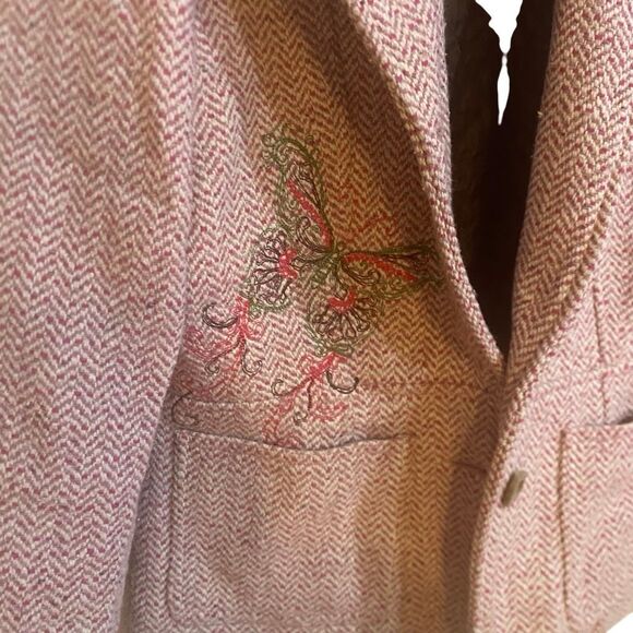 NILS women's purple/pink tweed blazer embroidered floral details removable hood - Picture 4 of 7